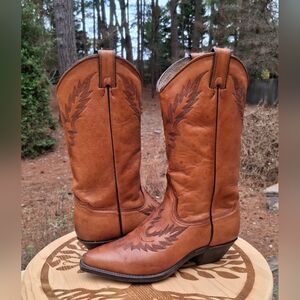 Vintage 1970's Women's Abilene Brown Leather Round Toe Cowboy Boots Size 6
